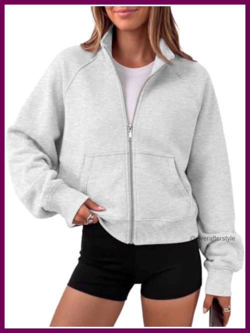 Womens Zip Up Cropped Hoodie Sweatshirt Mock Neck Fleece Y2K Casual